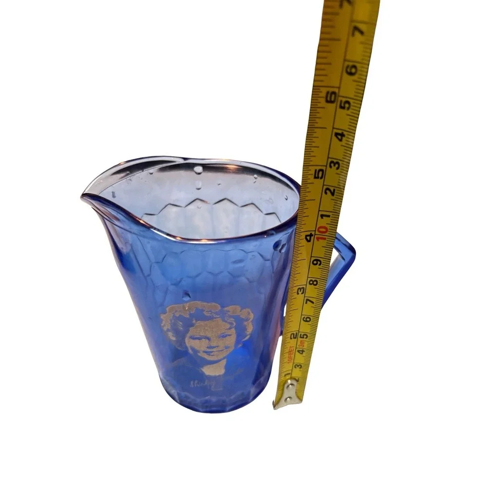 Vintage Blue‎ Depression Glass Shirley Temple Small Pitcher & Cup With Handles